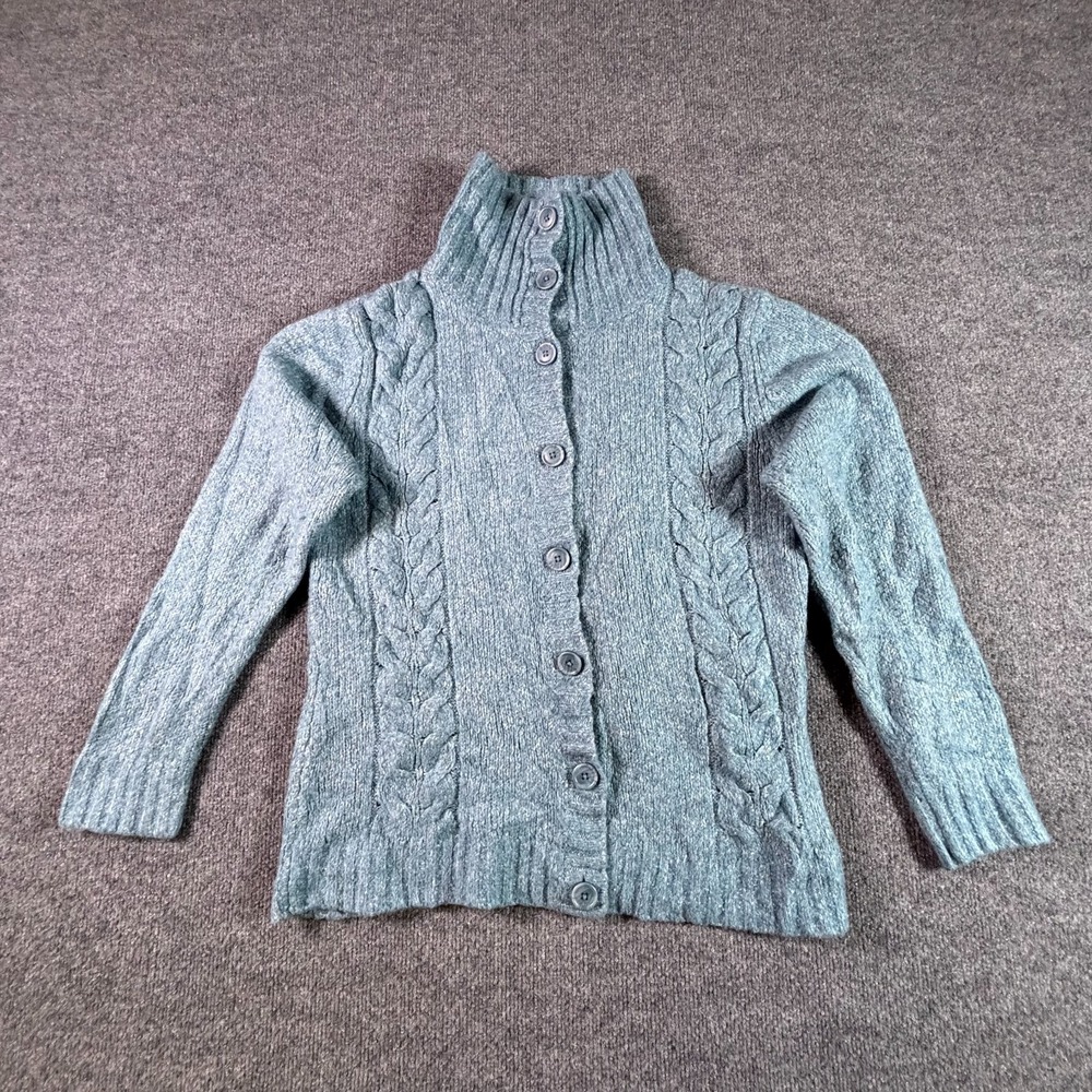 L.L. Bean Sweater Women's XL Blue Wool Cable-Knit Cardigan Holiday Preppy Career